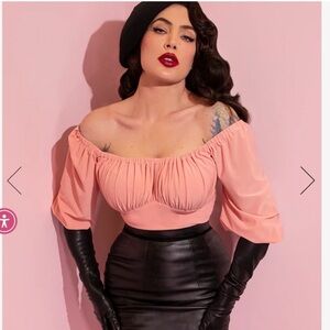 Vixen by Micheline Pitt blush pink Off-Shoulder Ruched top